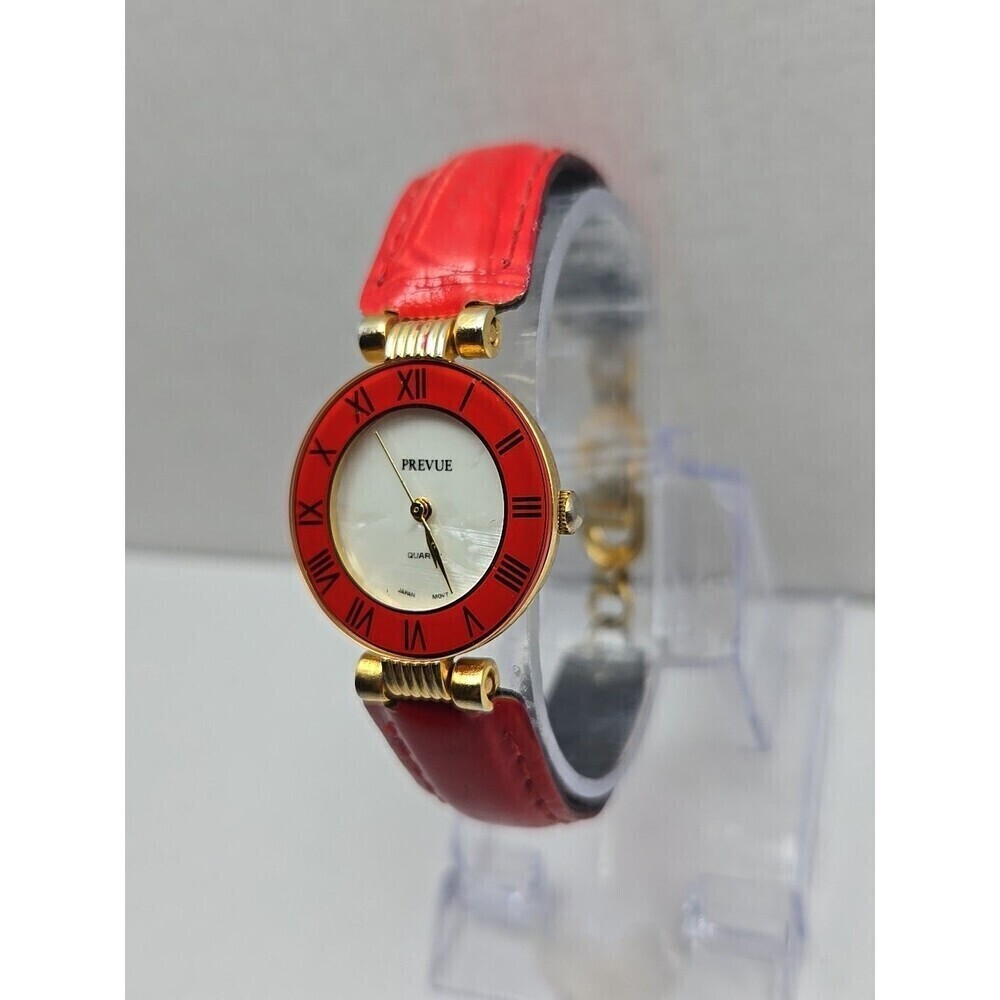 Vintage Prevue Timewear V3060 Ladies Red Enamel Bezel Watch New Battery Unique - Picture 2 of 12